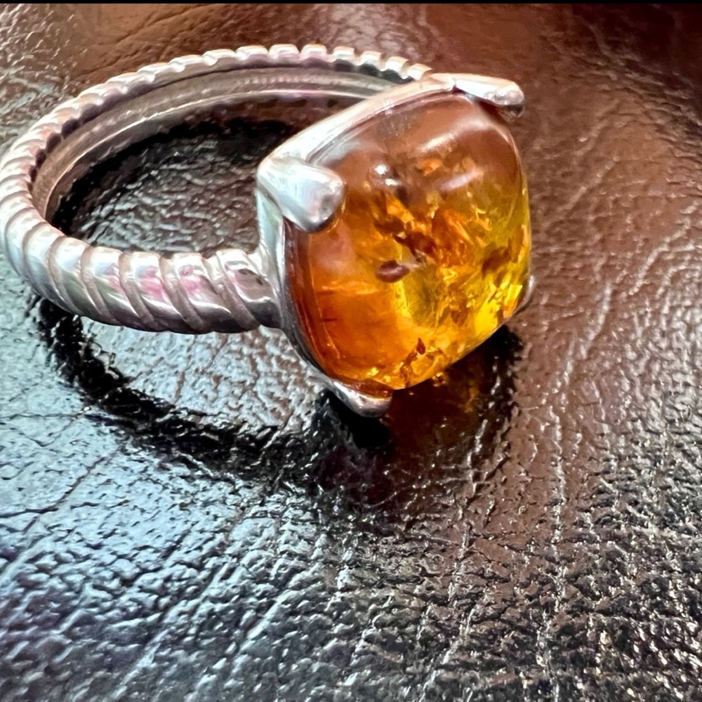 Vintage Designer Baltic Amber Ring. Cable Band Solid 925 Sterling Silver